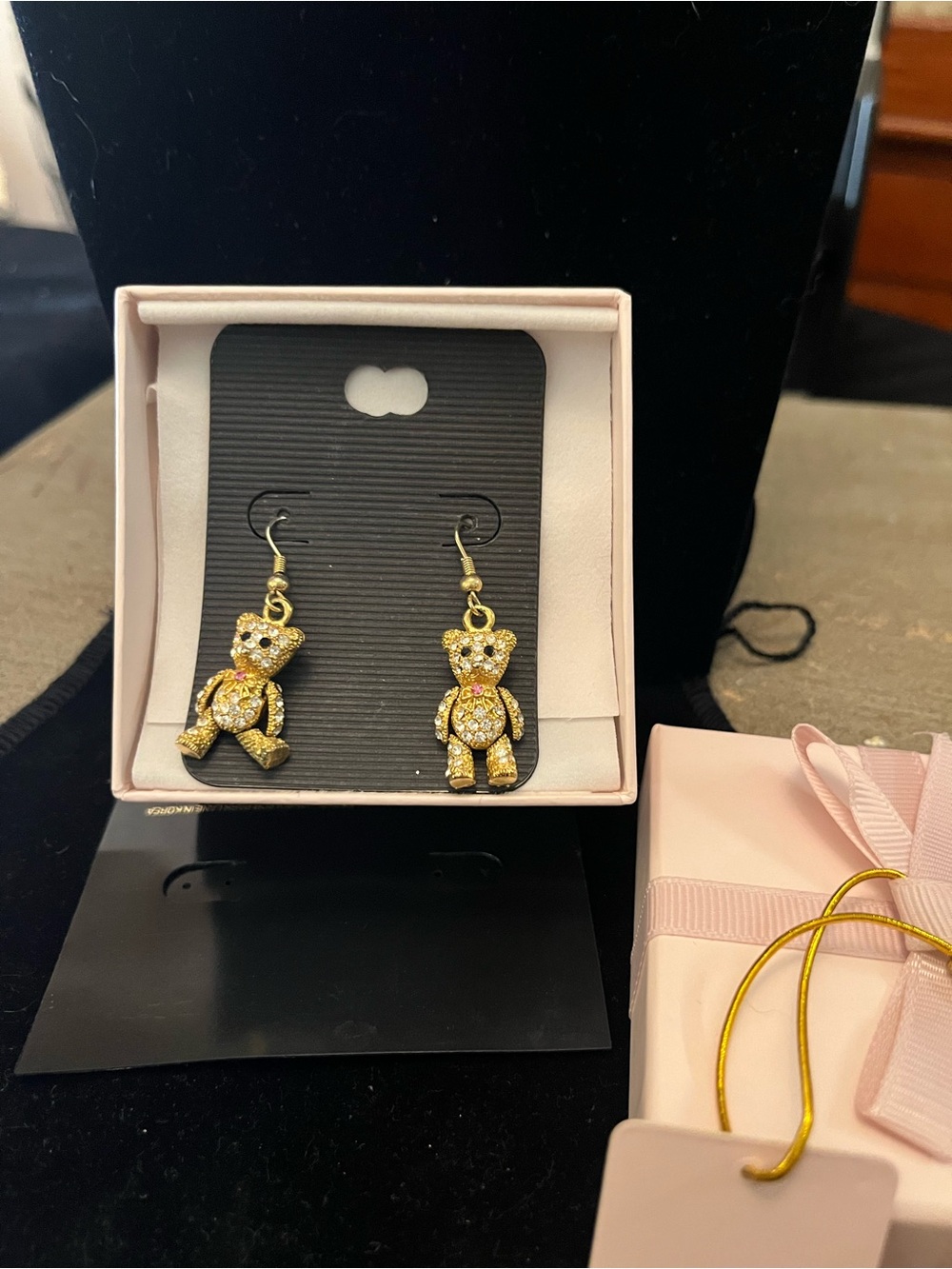 Gold Teddy Bear Dangle Earrings for Kids